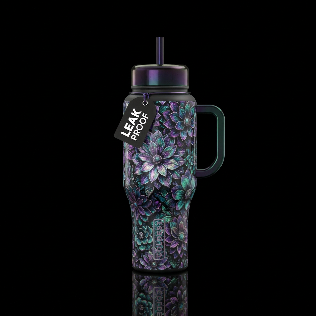 A beautiful multiple different oil slick glitter f... water bottle design
