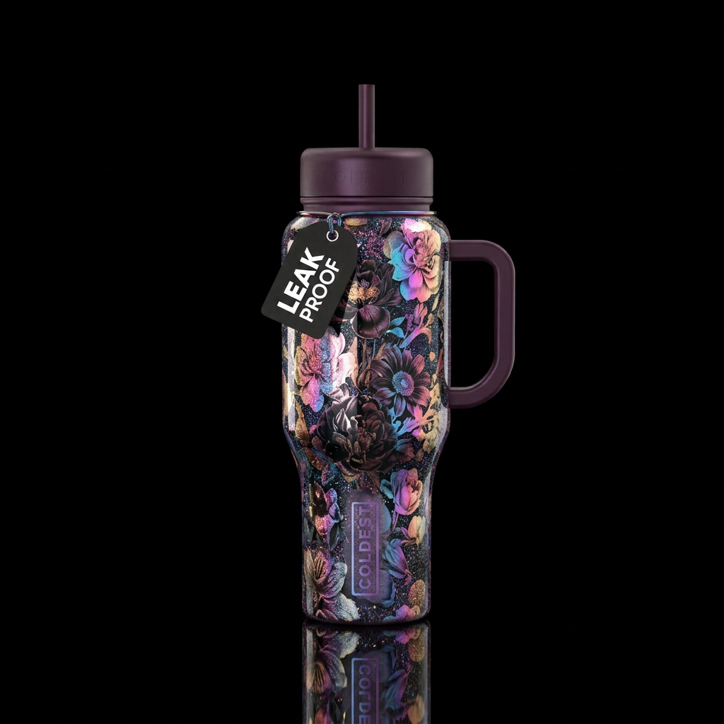 A beautiful multiple different oil slick glitter f... water bottle design