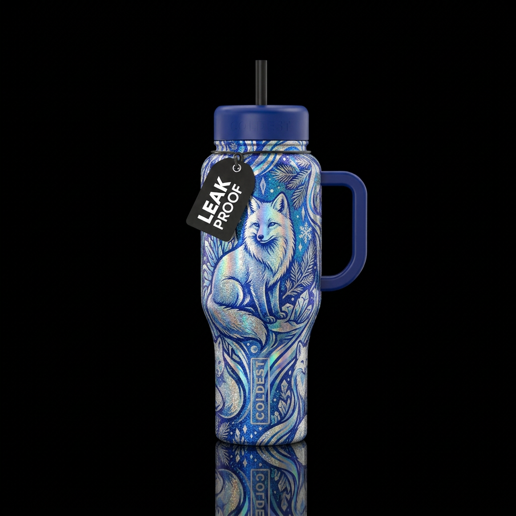 Holographic icy winter Royal blue and silver oil s... water bottle design