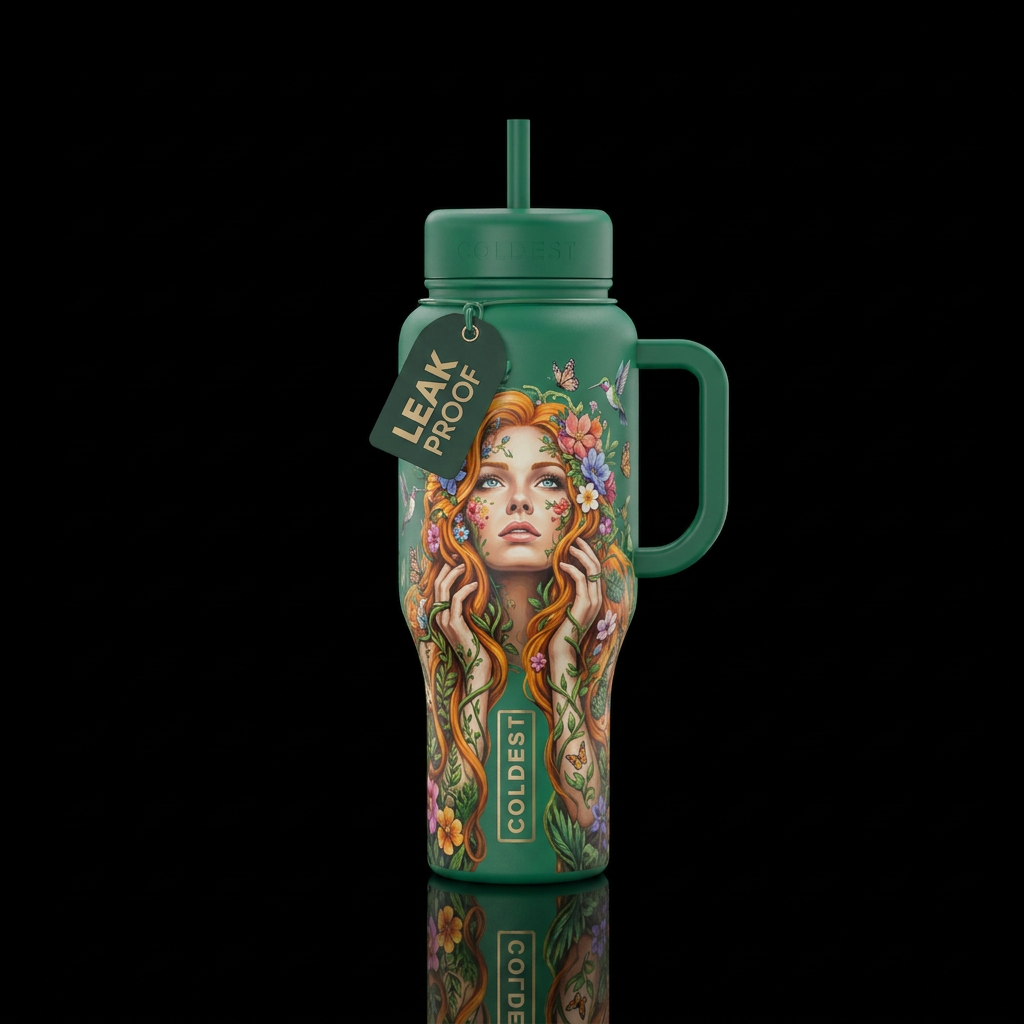 Emerald green base  handle and lids beautiful woma... water bottle design