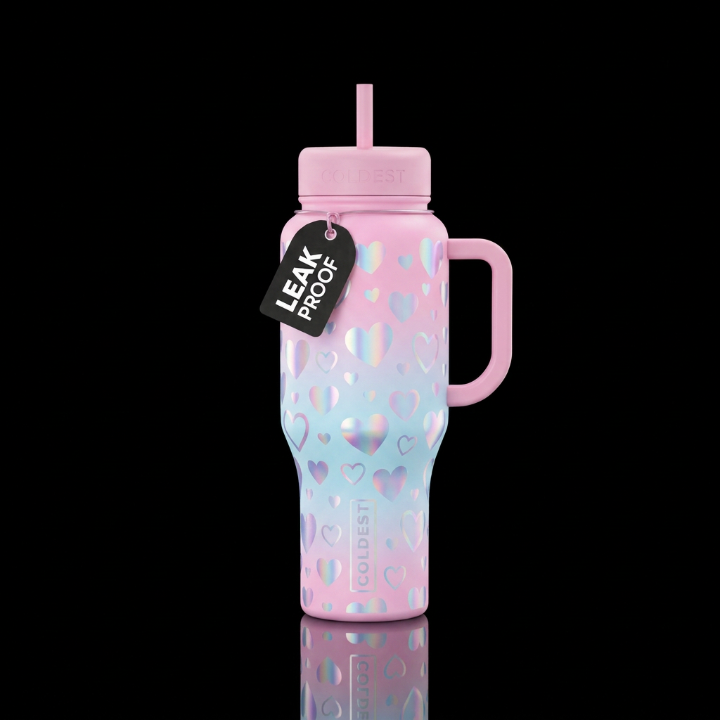 Light pink and light blue cotton candy base light ... water bottle design