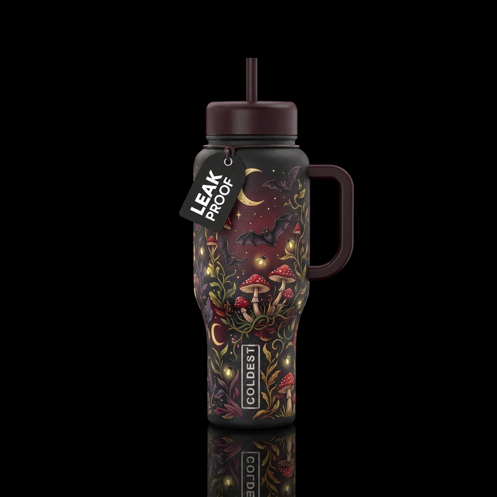 Dark academia Multiple cute black bats flying arou... water bottle design