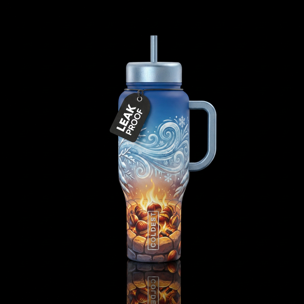 Chestnuts roasting on an open fire water bottle design