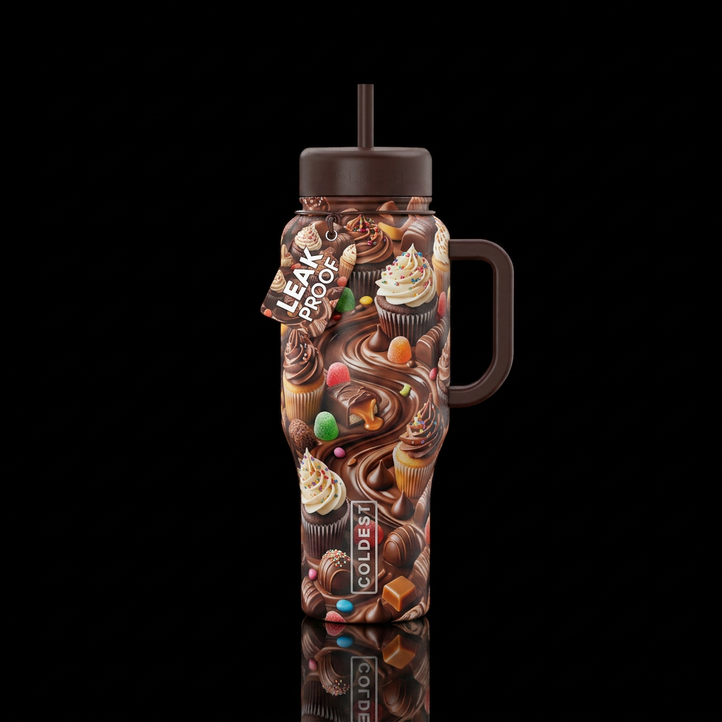 Cupcakes and chocolate candy land water bottle design