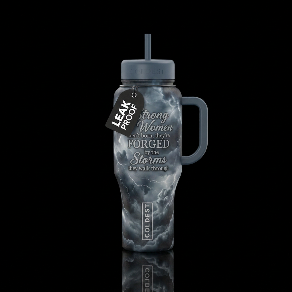 Stormy background with quote, Strong Women aren't ... water bottle design