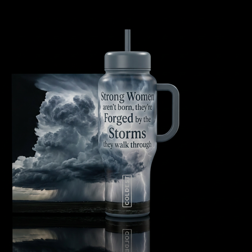 Epic Stormy background with quote, Strong Women ar... water bottle design