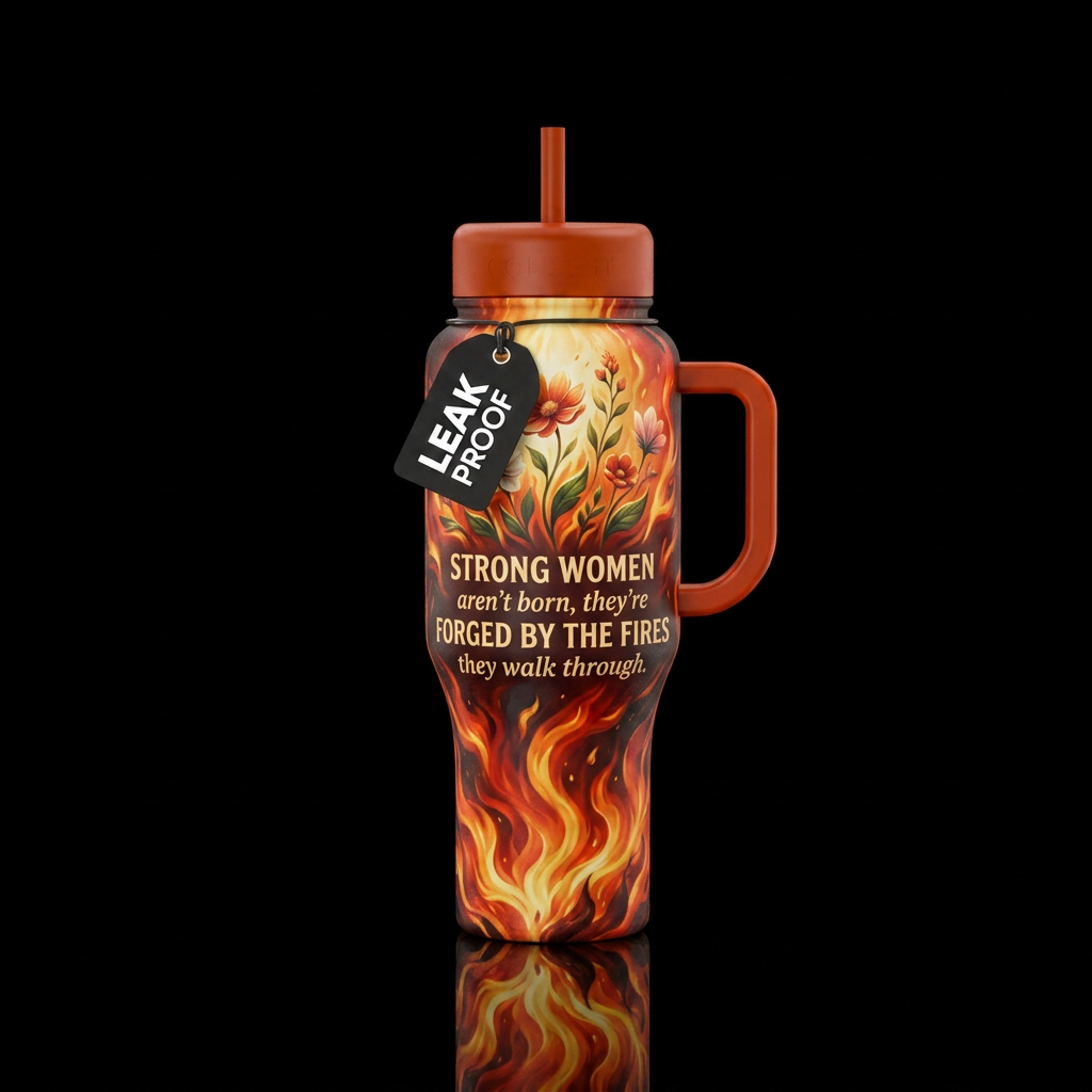 Epic firey background with flowers emerging into l... water bottle design