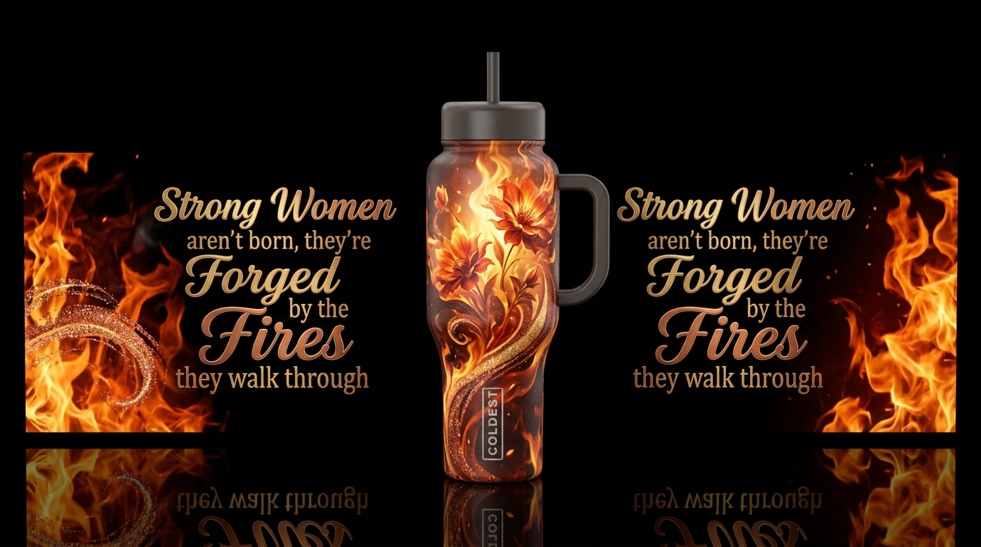Epic firey background with flowers emerging into l... water bottle design