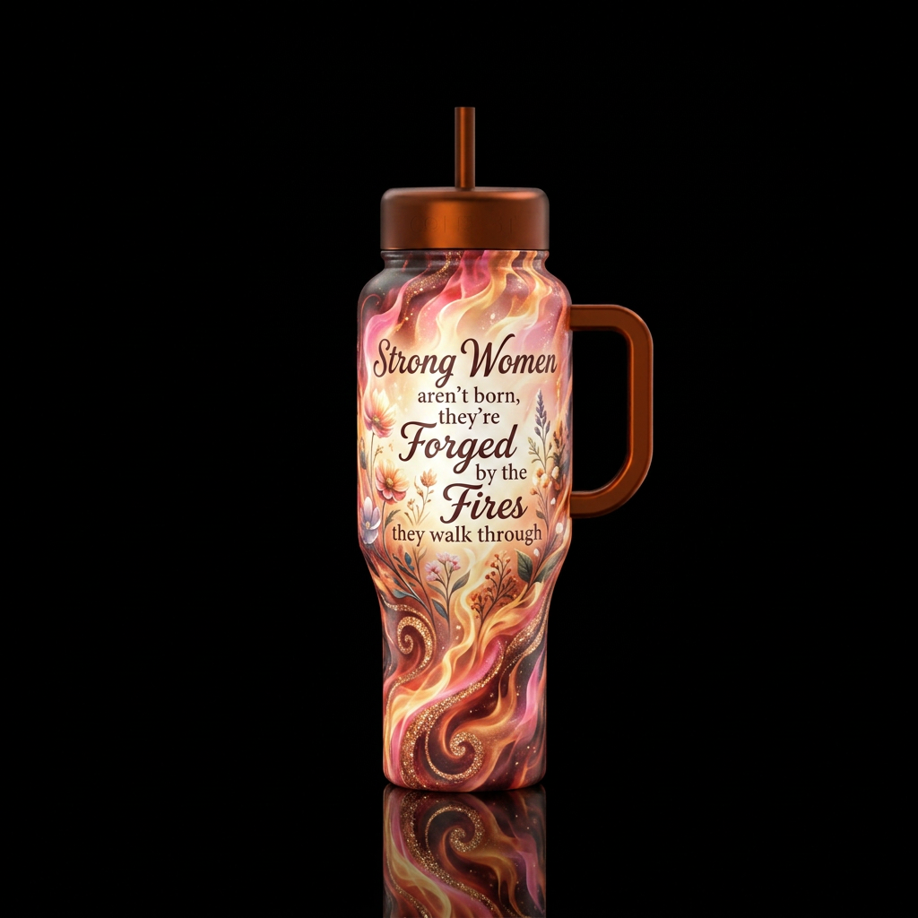 Epic firey background with flowers emerging into l... water bottle design