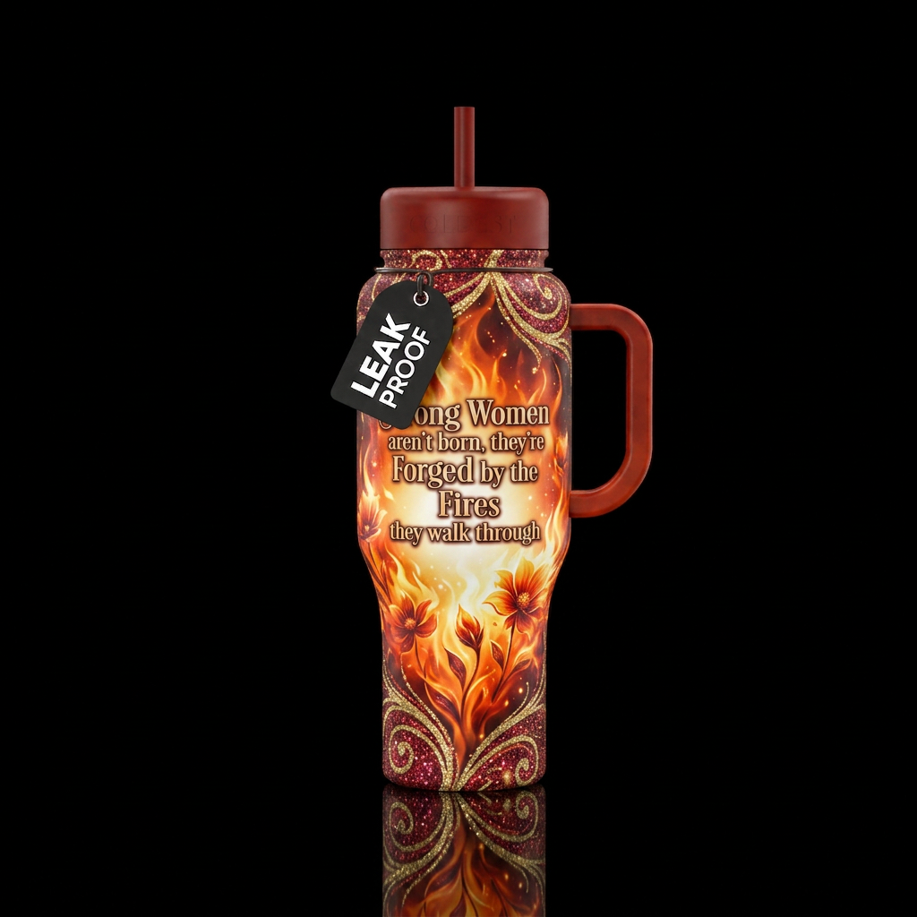 Epic firey background with flowers emerging into l... water bottle design