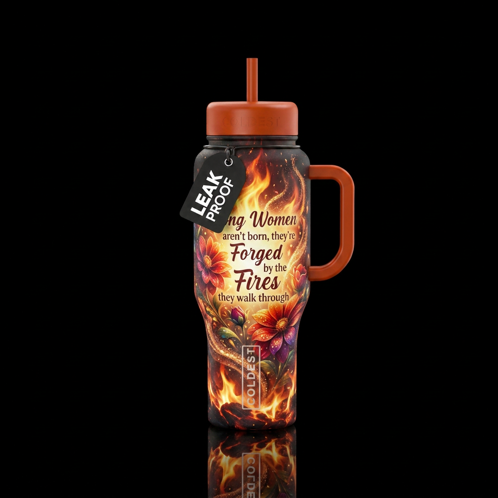 Epic firey background with flowers emerging into l... water bottle design