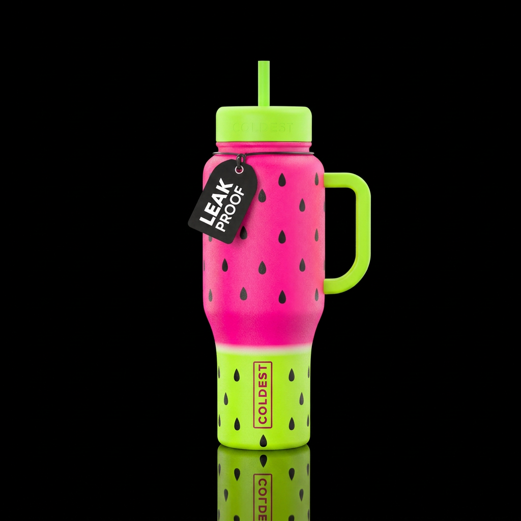 Cup that looks like a Neon pink, lime green waterm... water bottle design