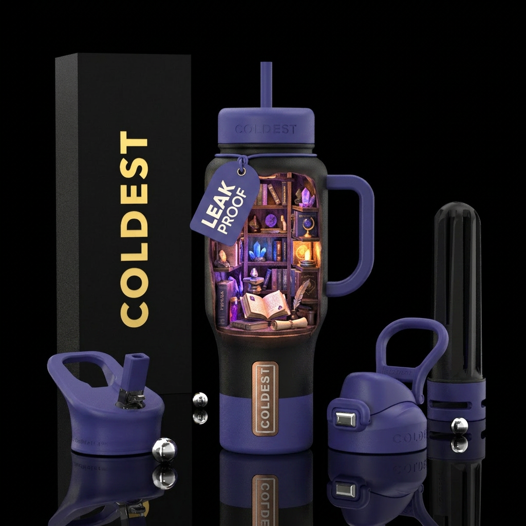 Mystical books water bottle design