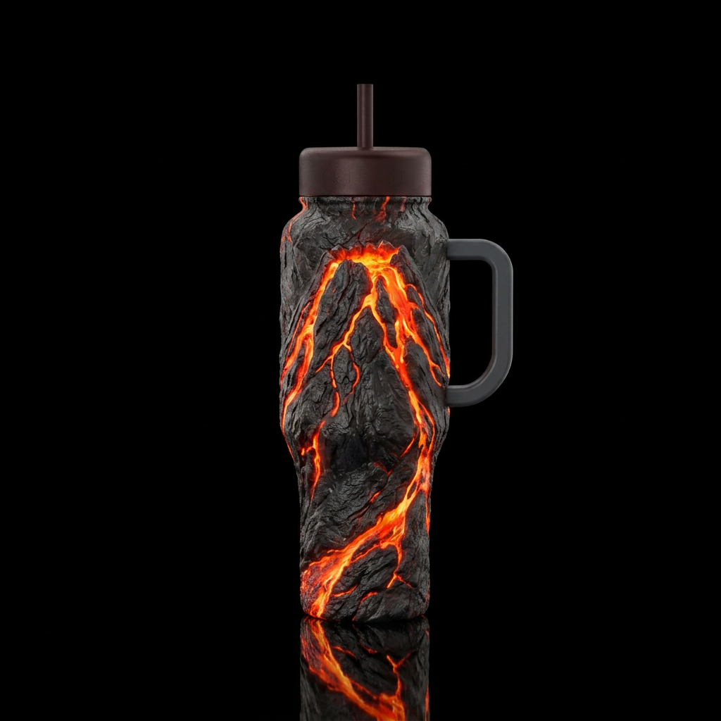 Make the whole cup look like a volcano with lava c... water bottle design
