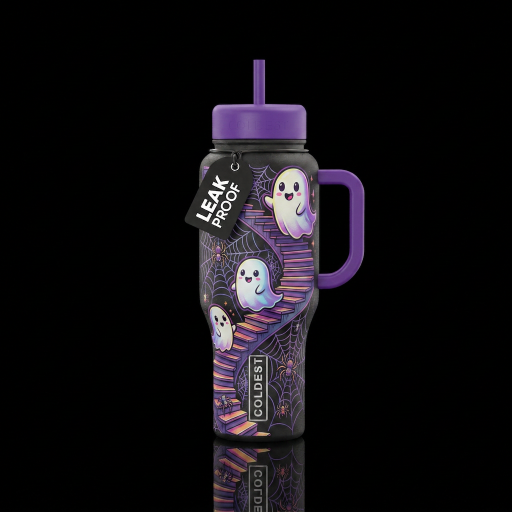 Spiral staircase going around the bottle with a sm... water bottle design
