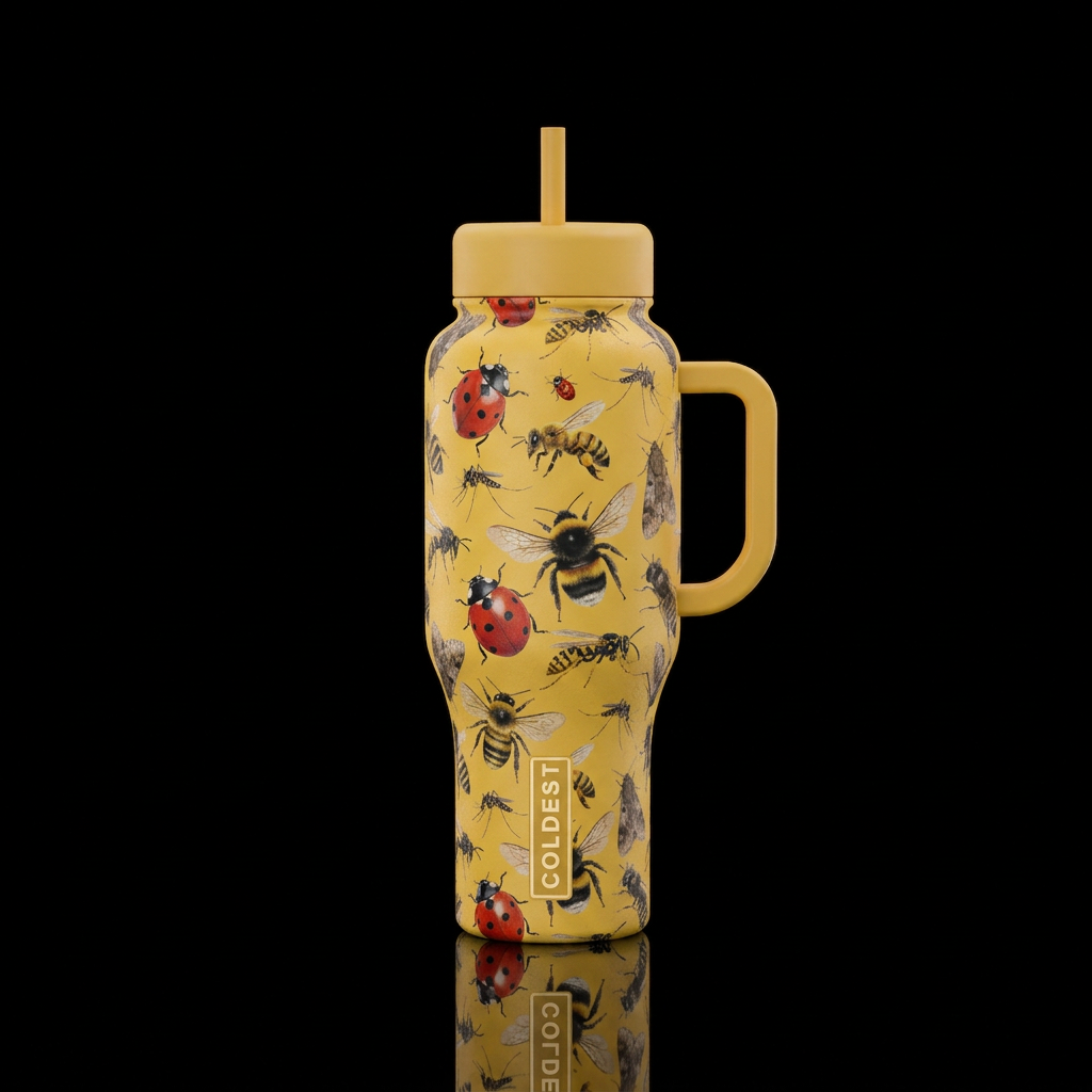 Ladybugs, bees, bumble bees, mosquitoes, wasps, mo... water bottle design