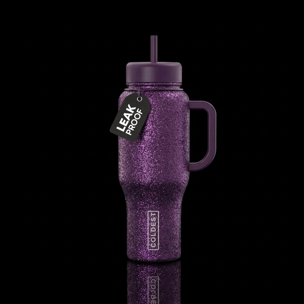 Dark purple glitter cup water bottle design
