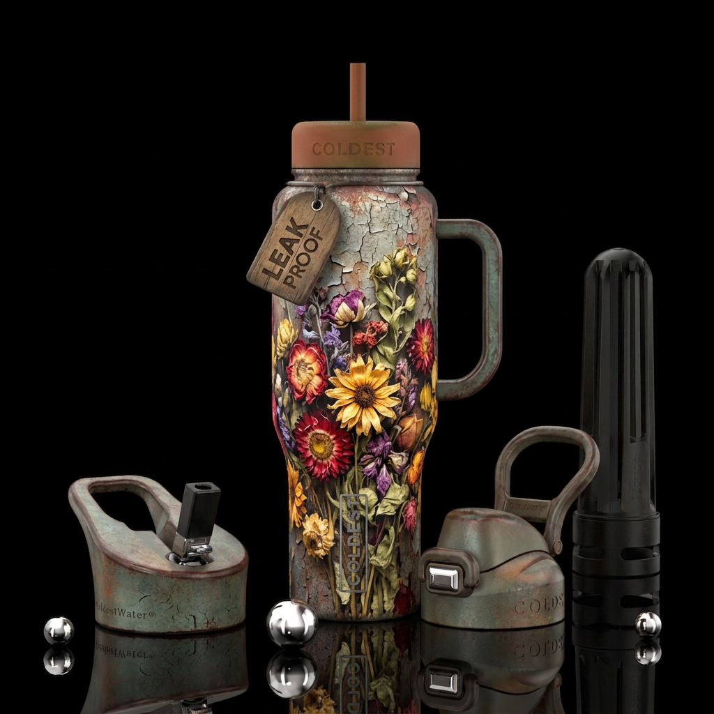 Rustic flowers water bottle design