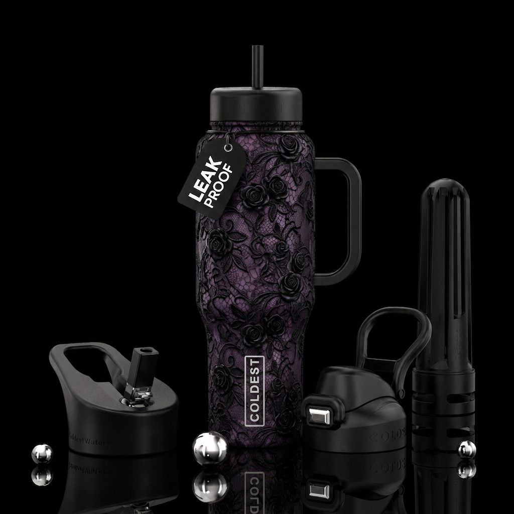 Gothic purple water bottle design