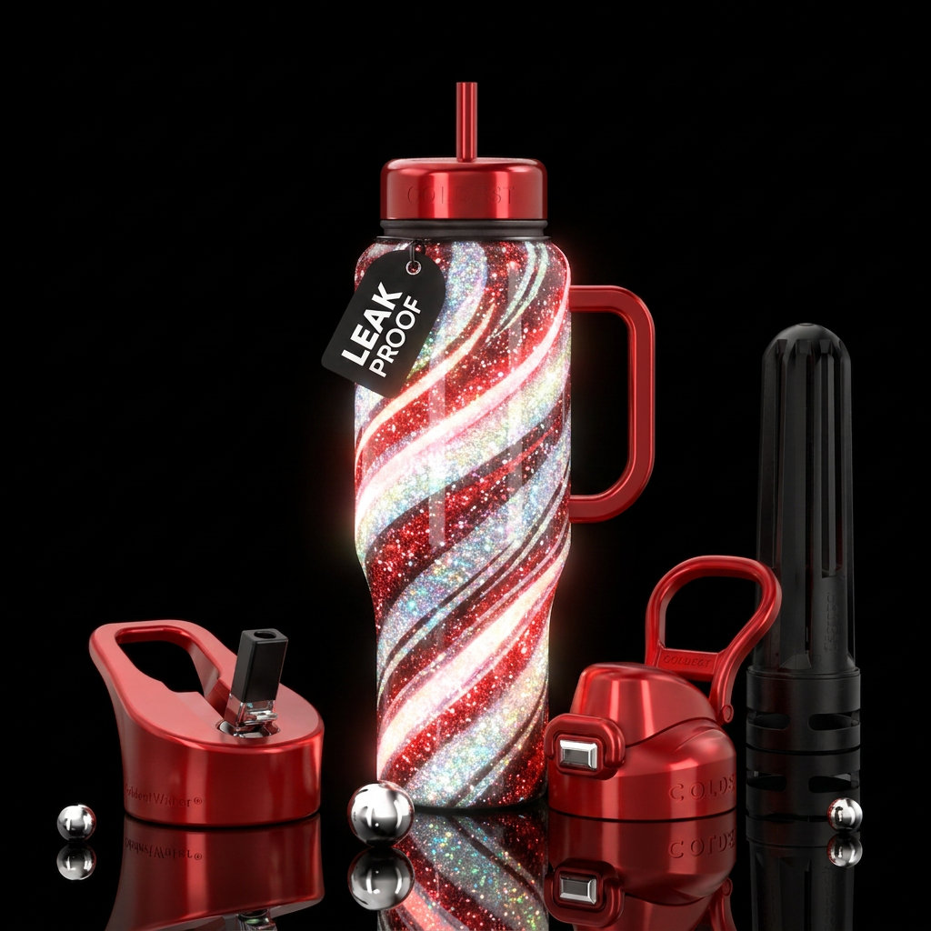Candy cane sparkle water bottle design