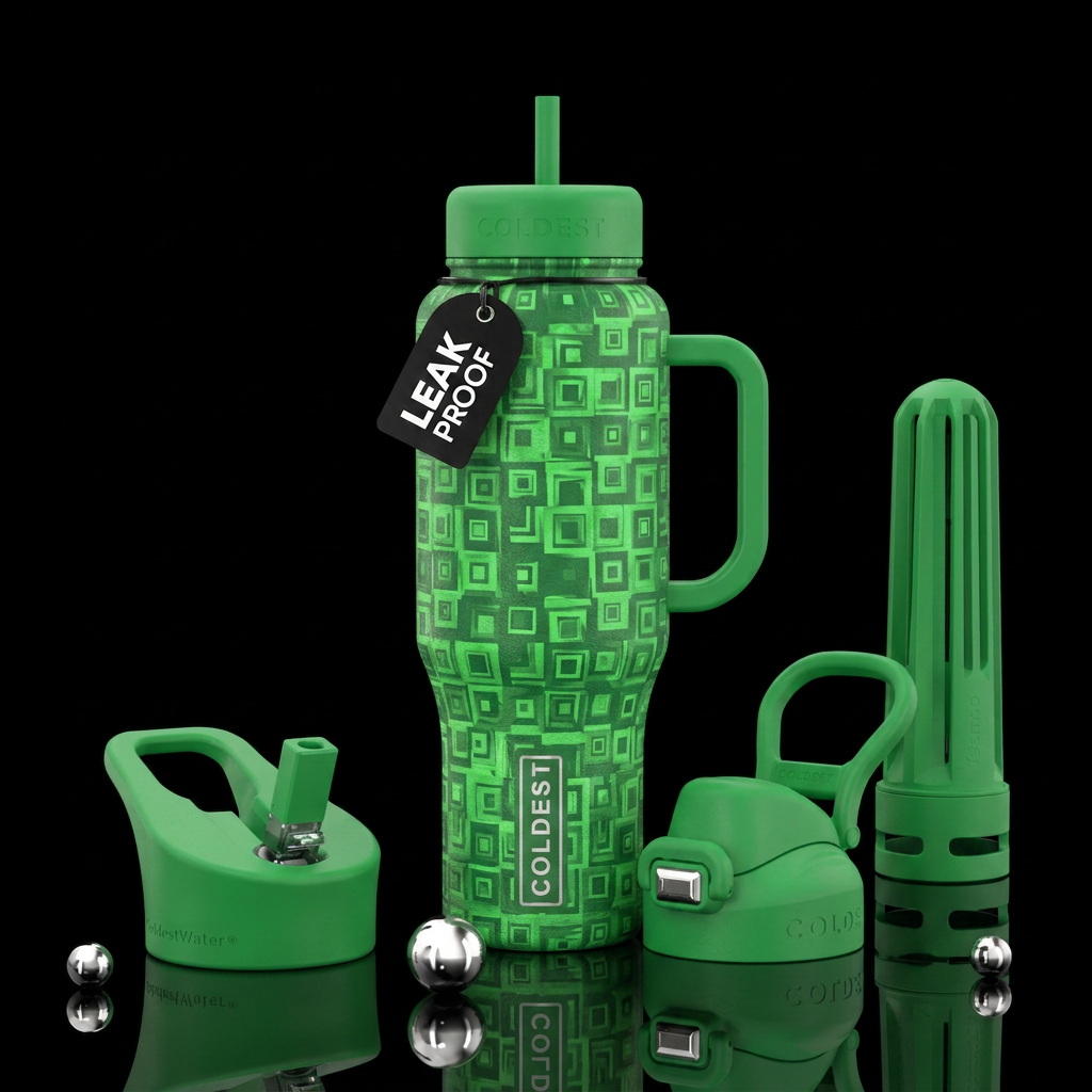 Green square water bottle design