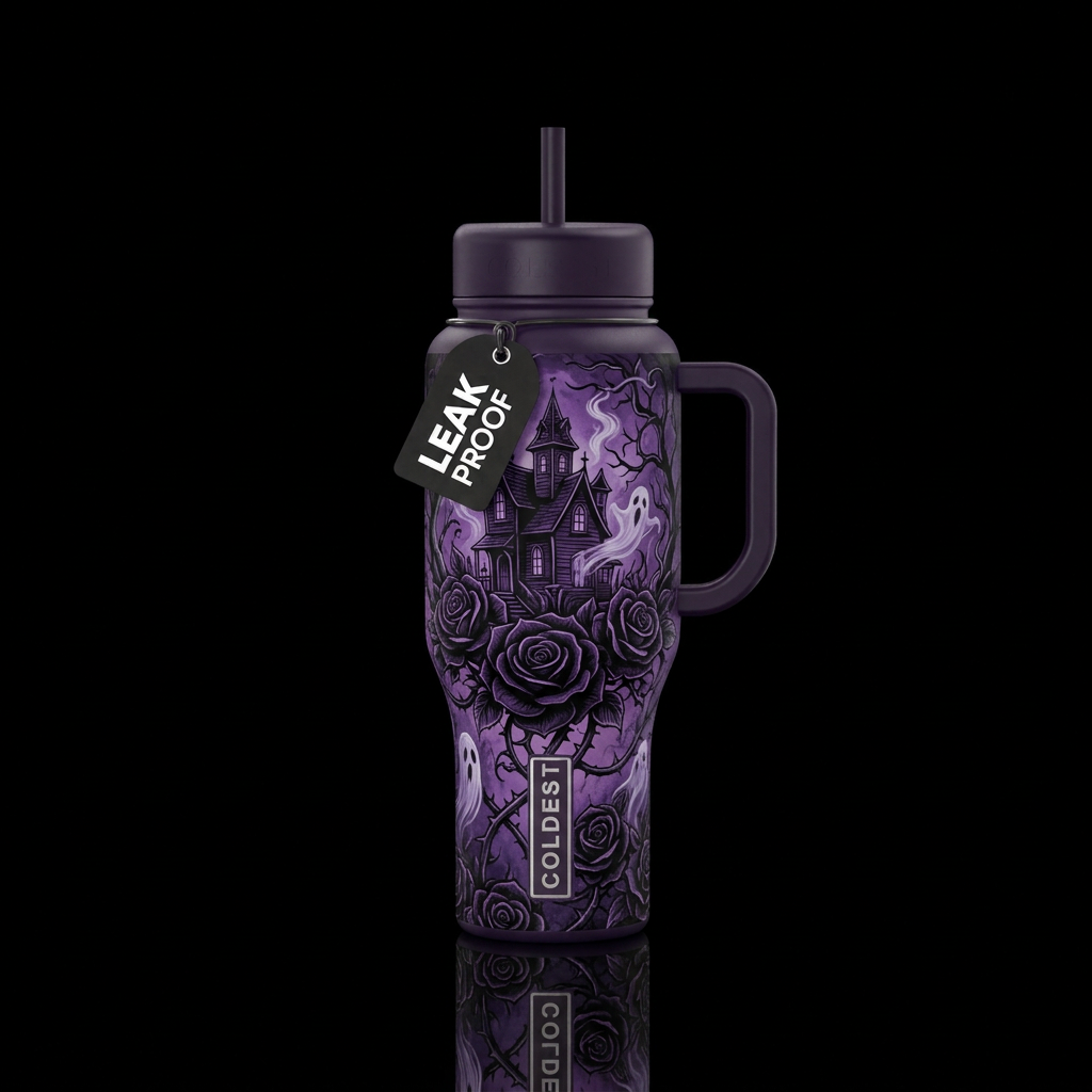 Haunted house water bottle design