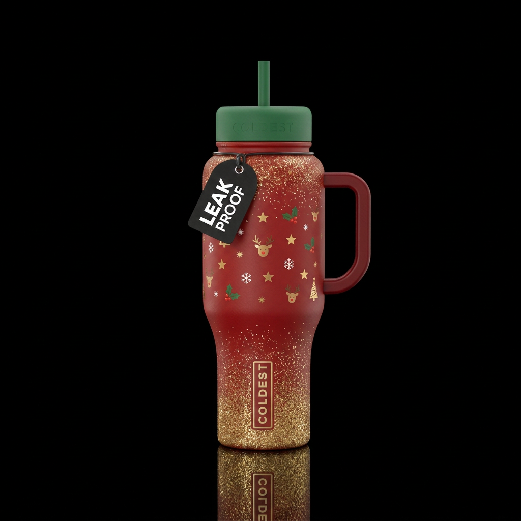 A Coldie Christmas water bottle design