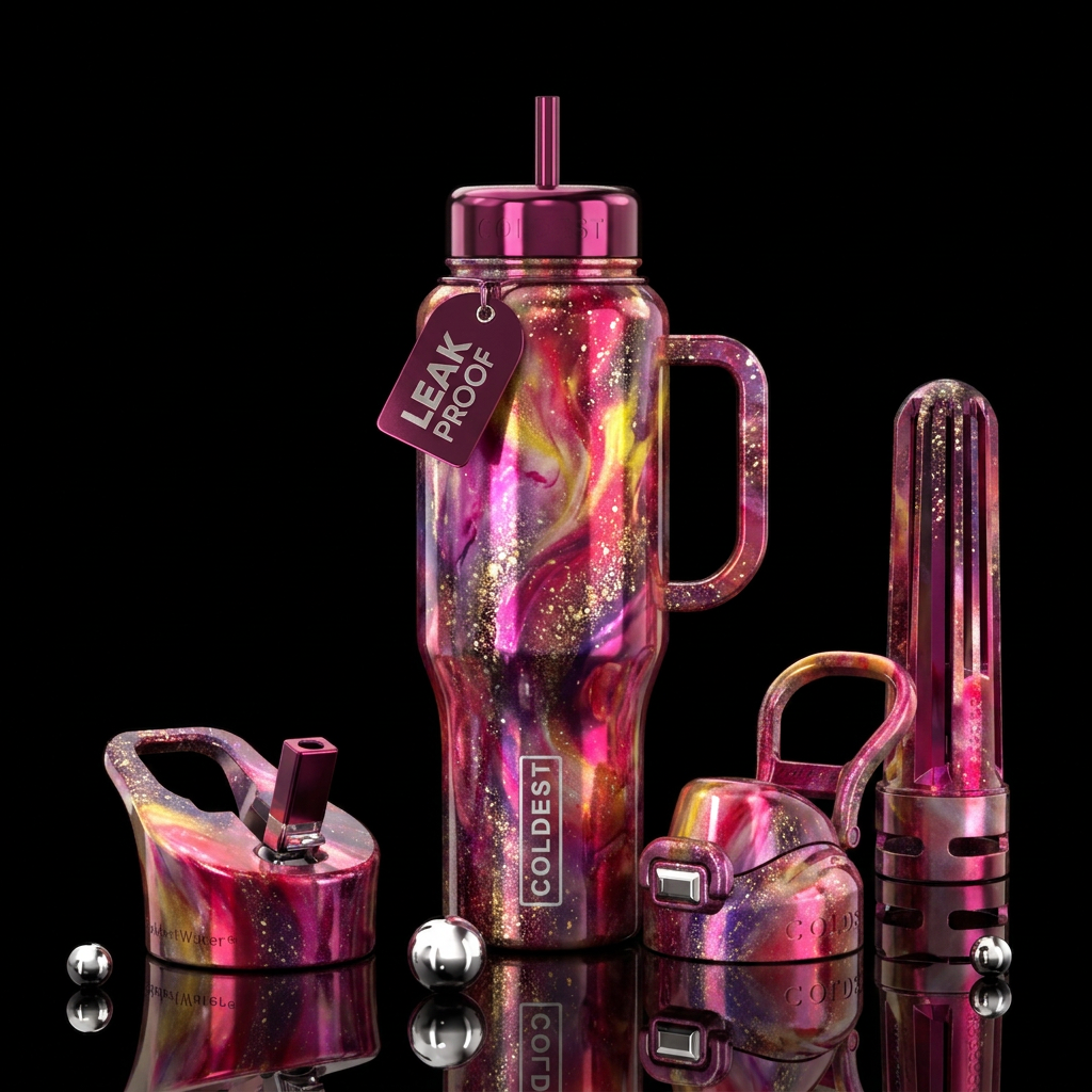 Shiny metallic tulip and Lilly colors nova with go... water bottle design