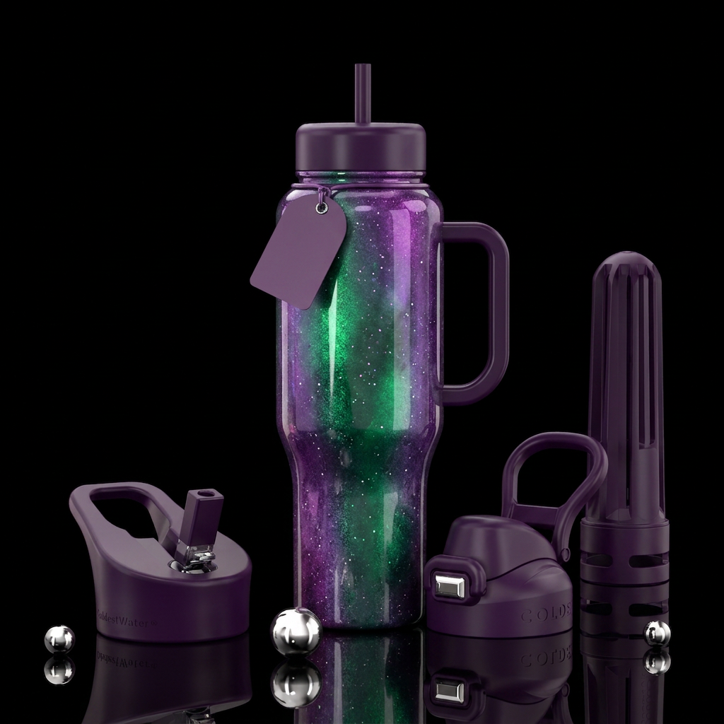 Enchanted amethyst and emerald inspired colors, vi... water bottle design