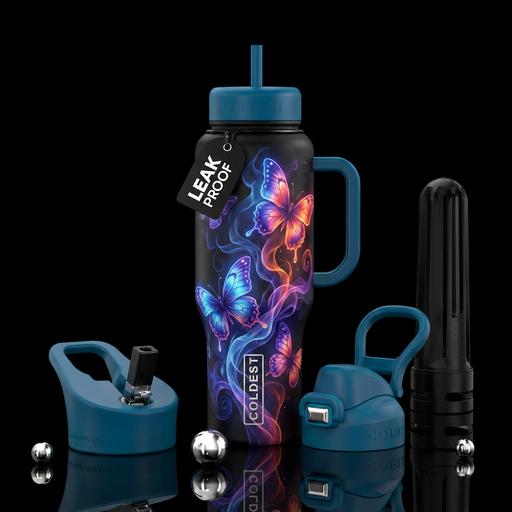 glowie, swirls, spirals, butterfly, abstract, inbu... water bottle design