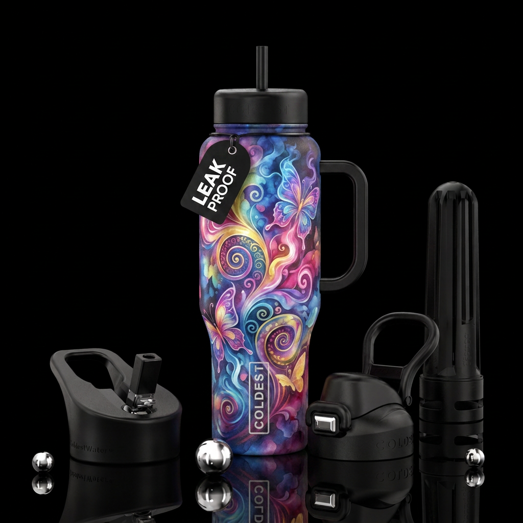 glowie, swirls, spirals, butterfly, abstract, inbu... water bottle design