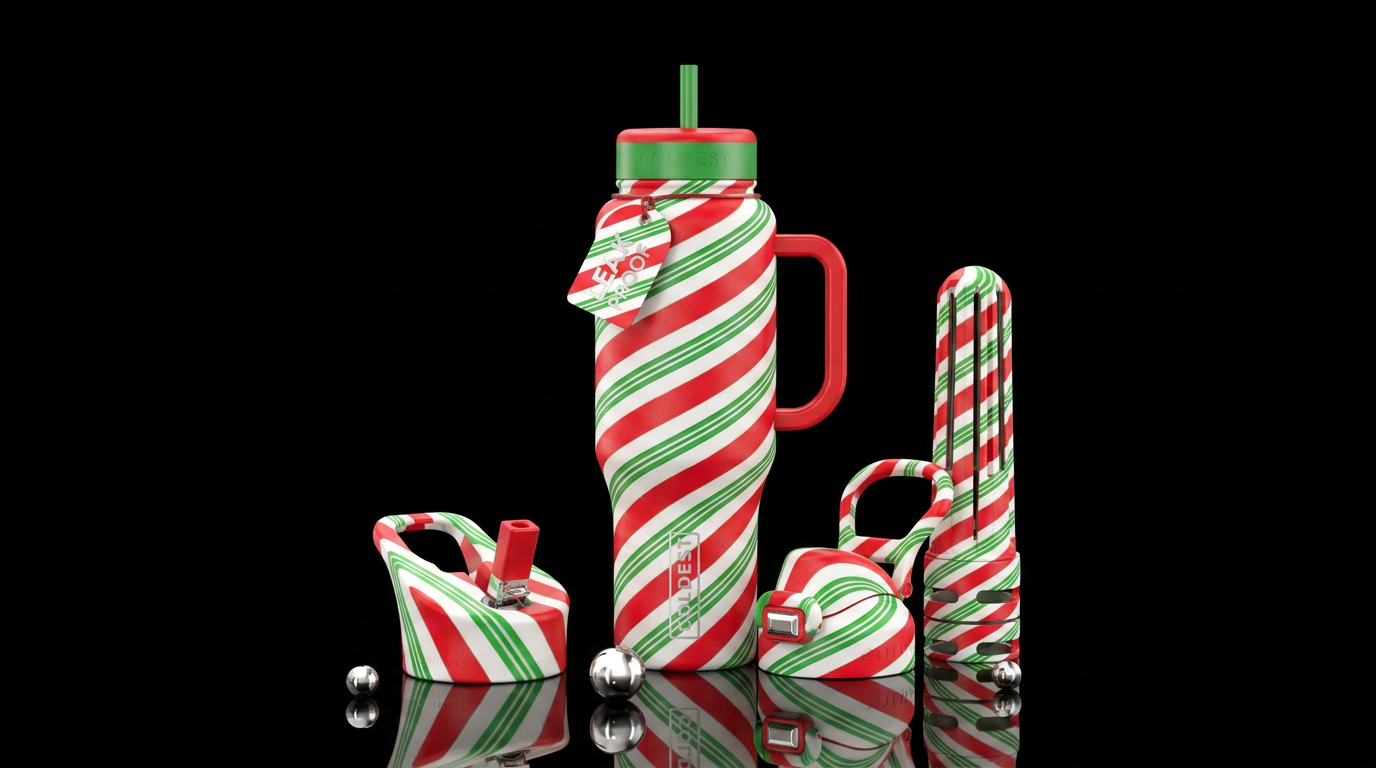 Red white and green inspired candy cane colors spi... water bottle design