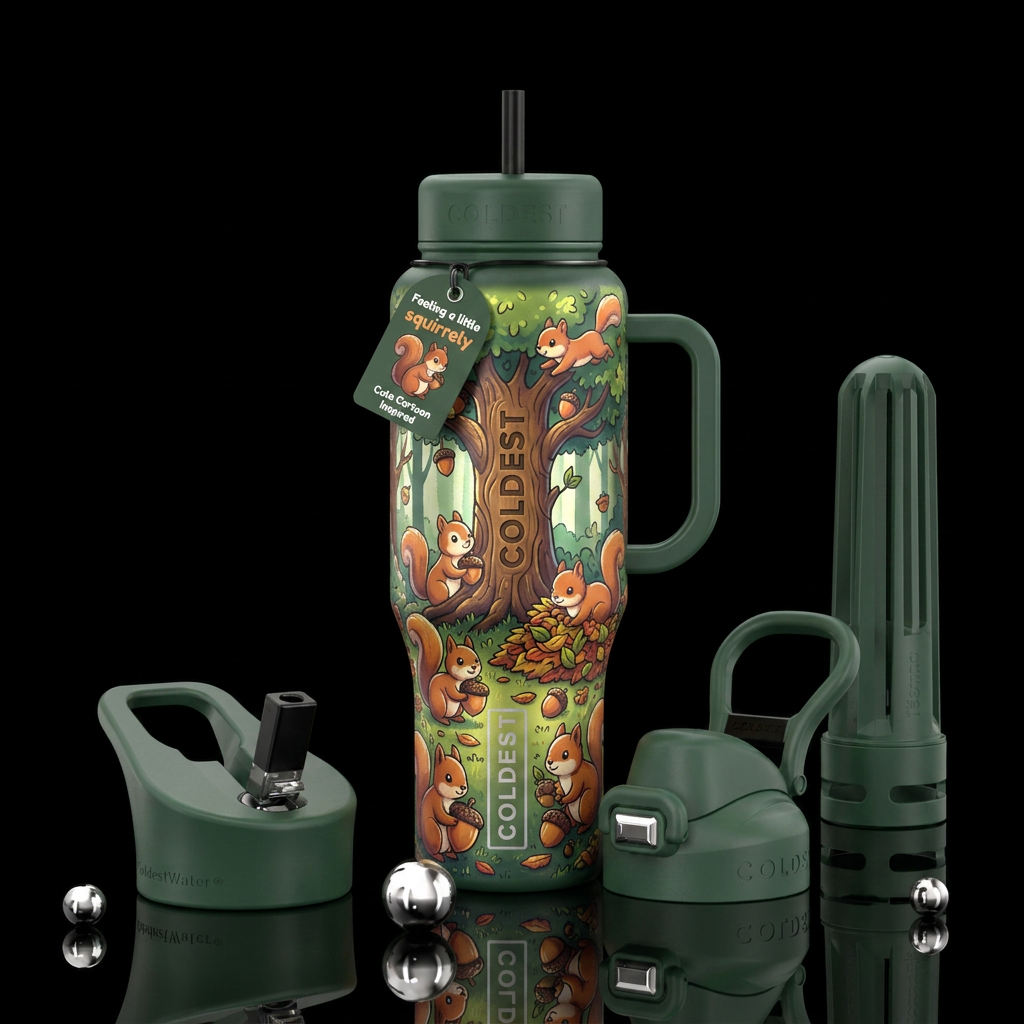 Feeling a little squirrely, cute cartoon inspired,... water bottle design