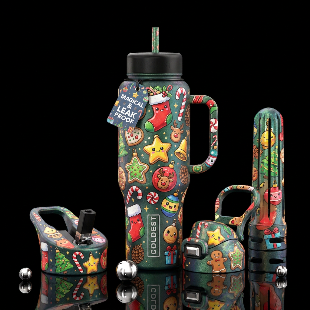 Christmas stockings candy canes cookies ornaments ... water bottle design