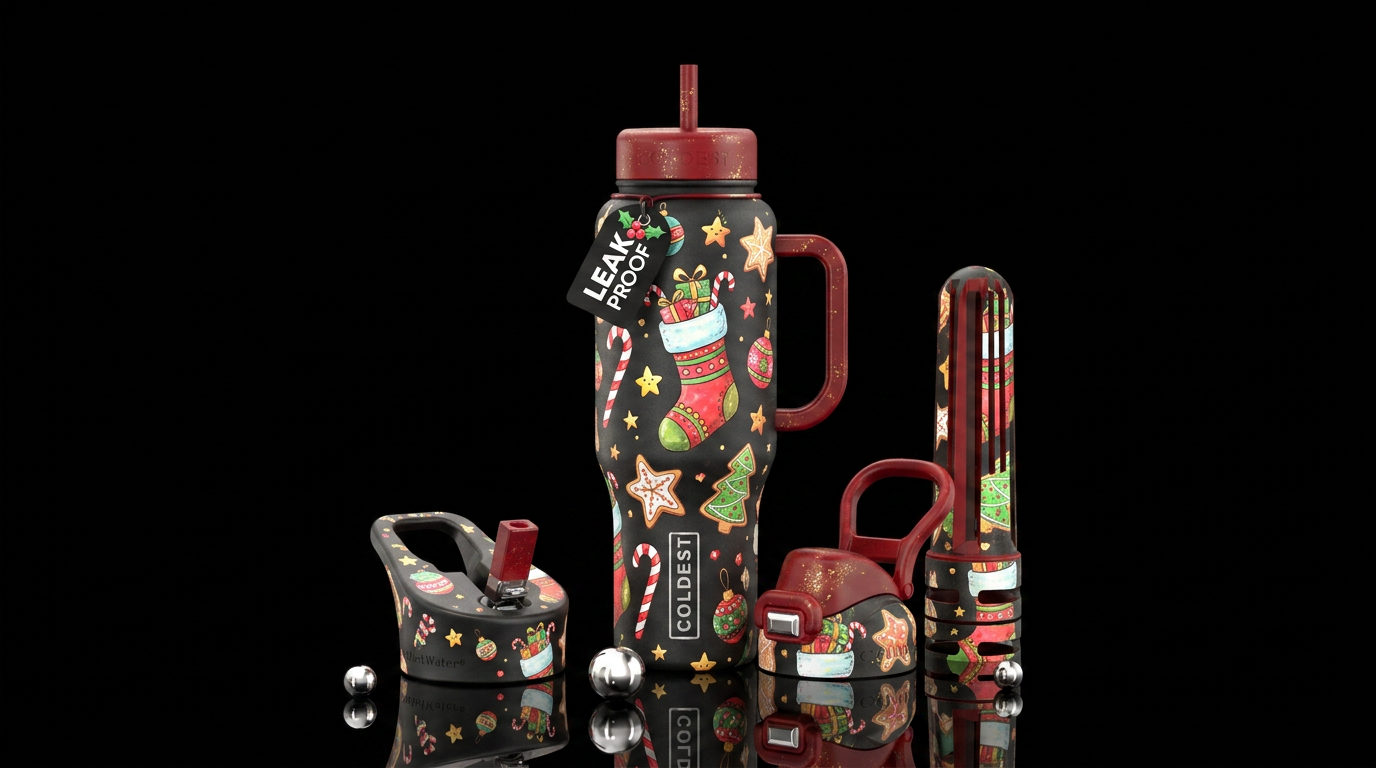 Christmas stockings candy canes cookies ornaments ... water bottle design
