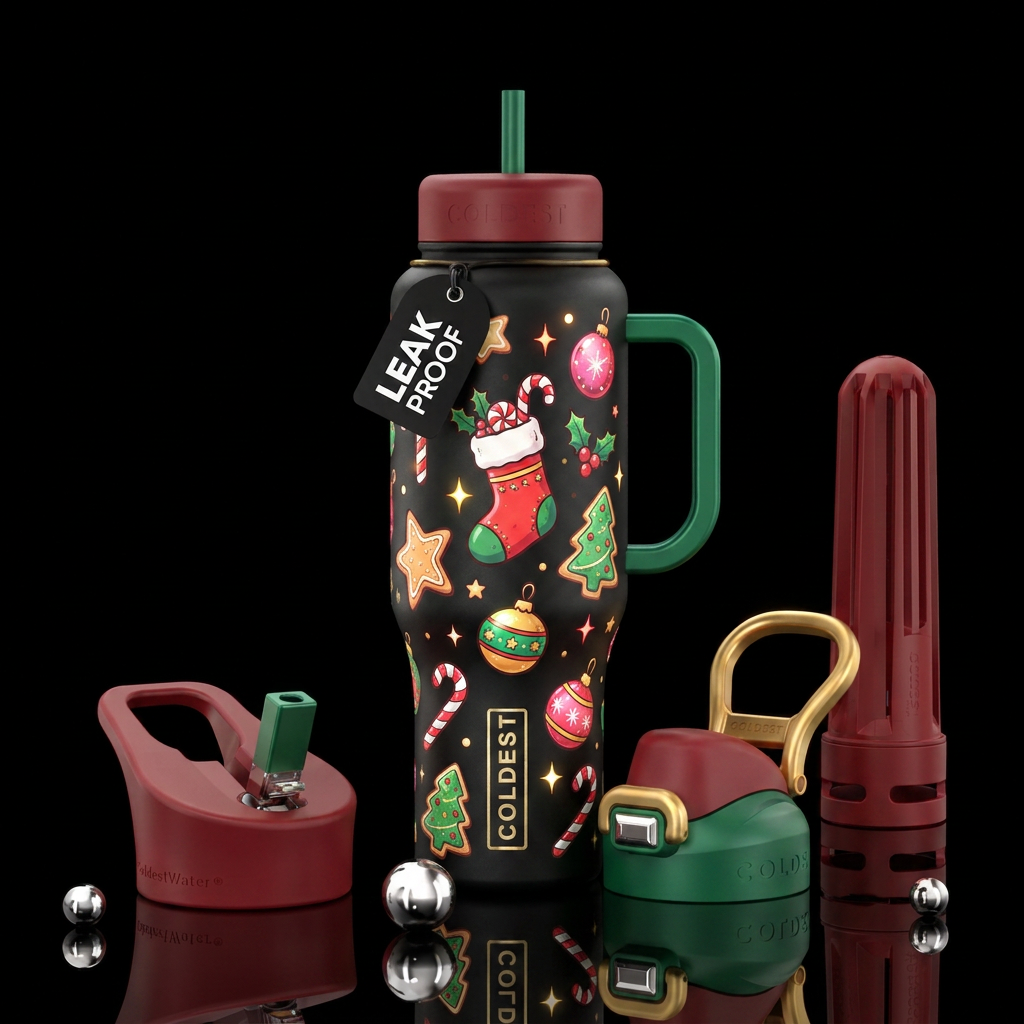 Christmas stockings candy canes cookies ornaments ... water bottle design