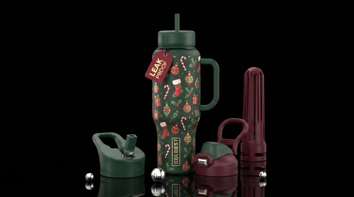 Christmas stockings candy canes ornaments cartoon ... water bottle design