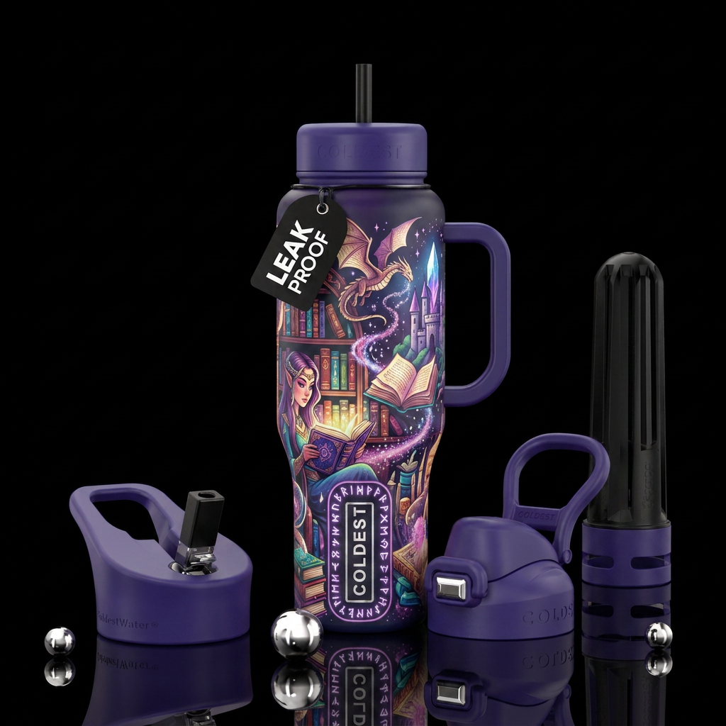 Readers fantasy inbued, vibrant, luxurious, artist... water bottle design
