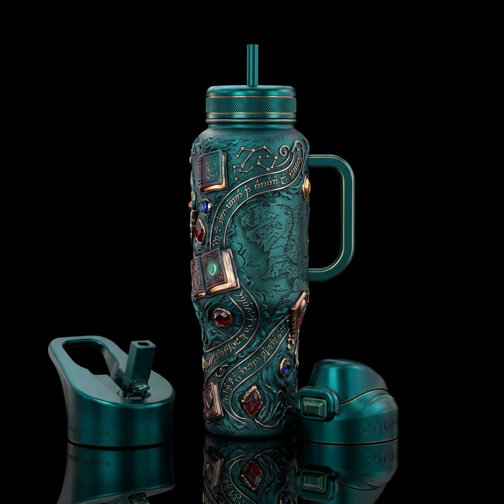 Readers fantasy inbued, vibrant, luxurious, artist... water bottle design