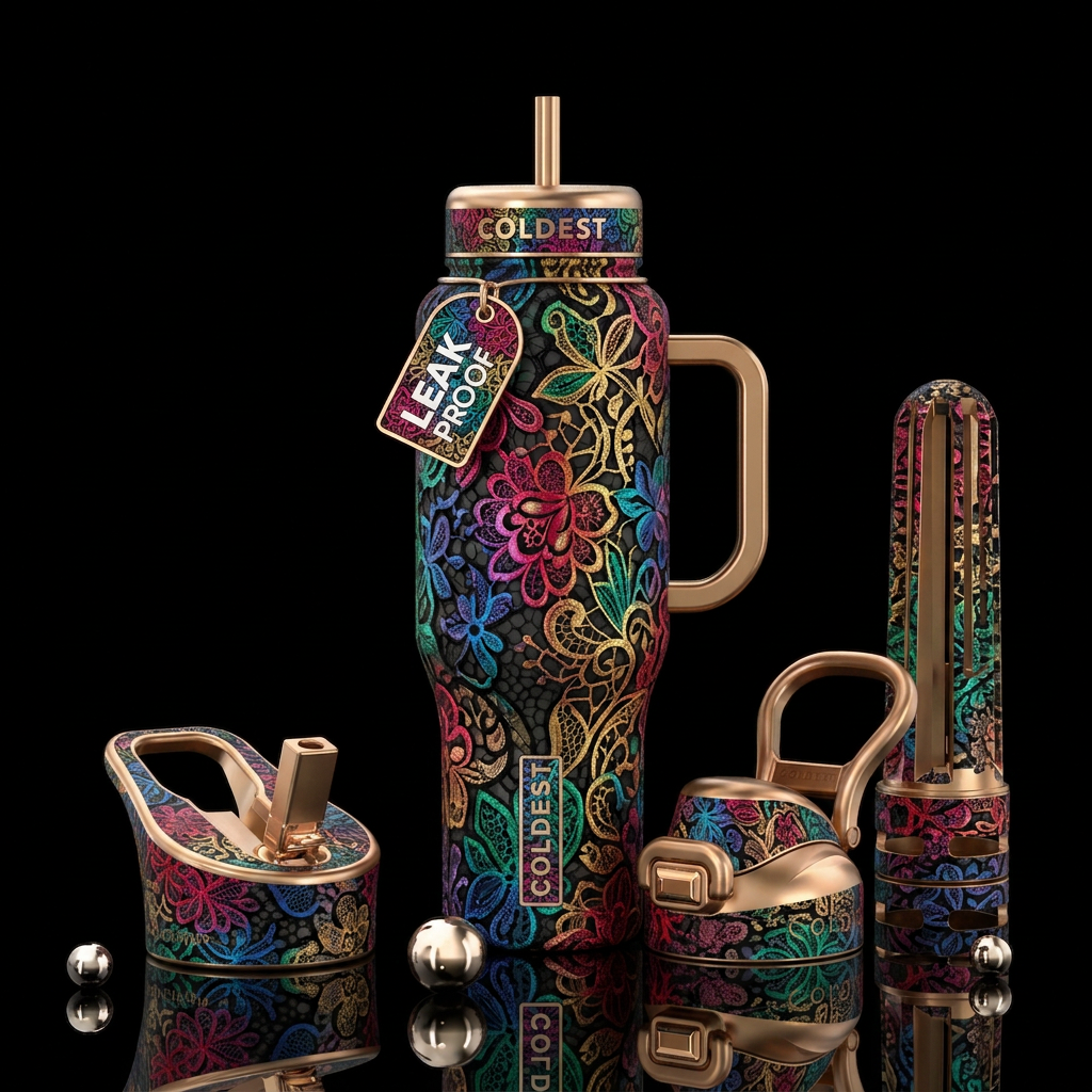Lovely in lace, luxurious, modern, beautiul, vibra... water bottle design