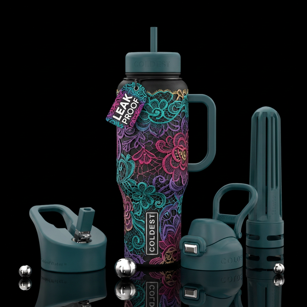 Lovely in lace, luxurious, modern, beautiul, vibra... water bottle design