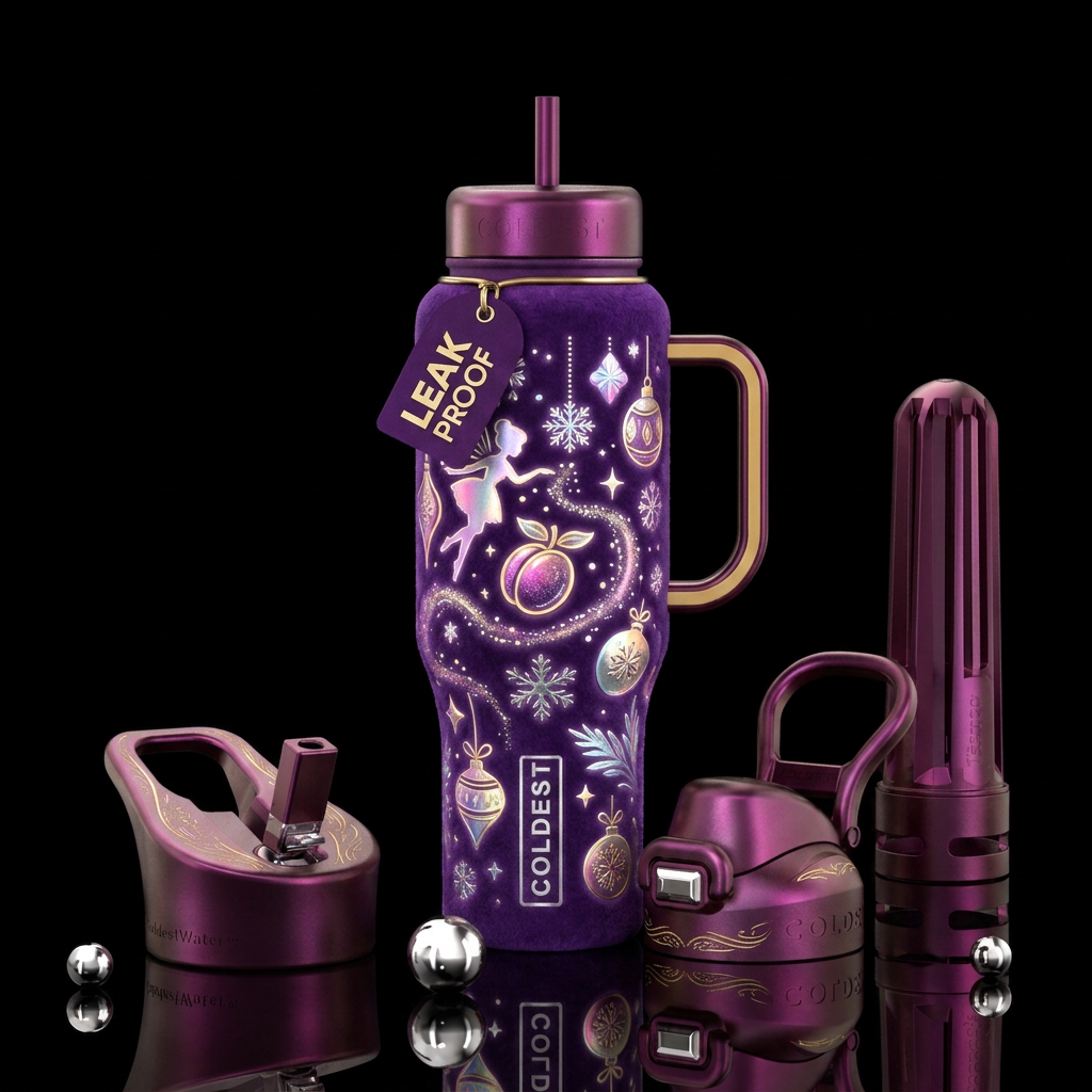 Sugar plum dreams christmas inspired, vibrant, mag... water bottle design