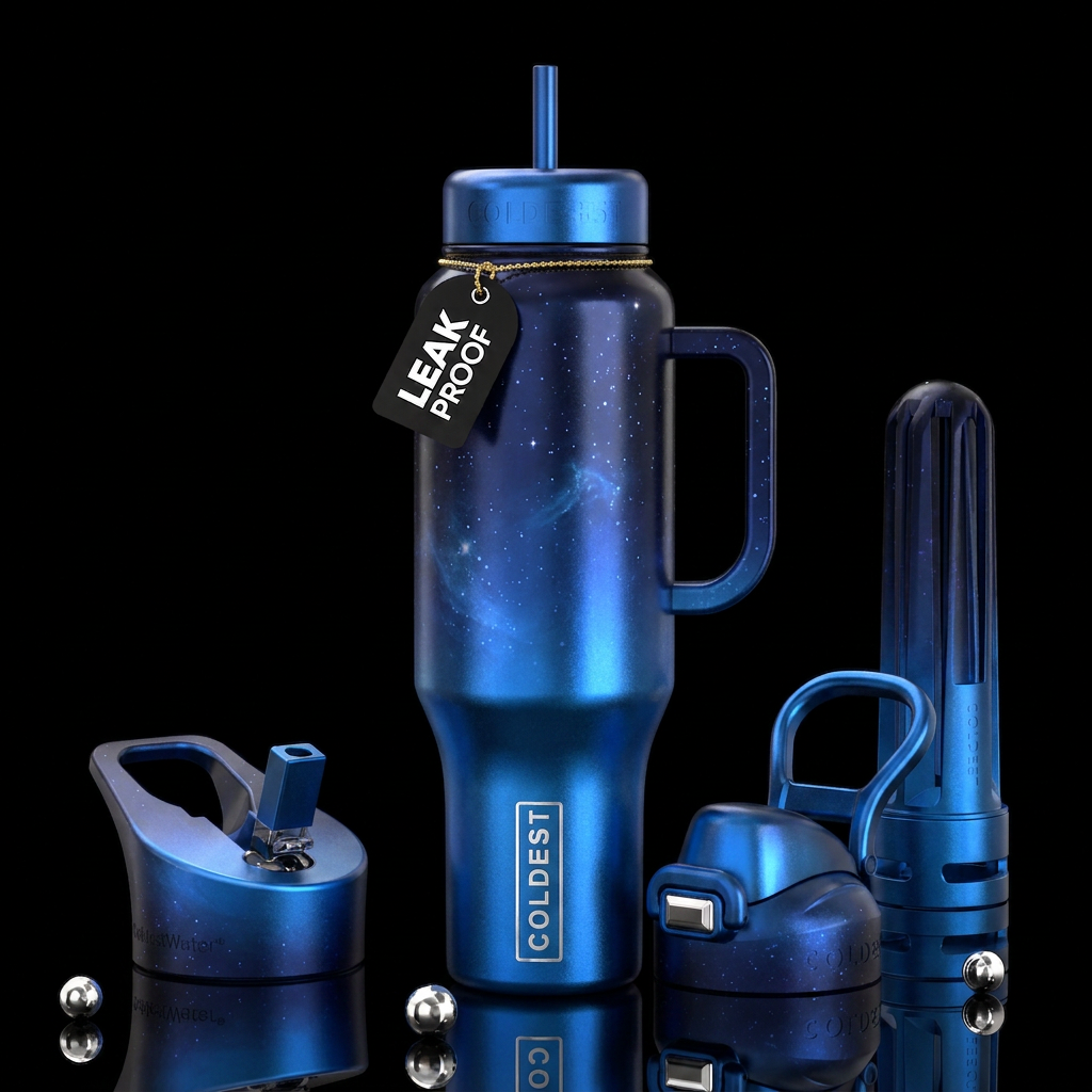 Shiny metallic twilight blue ombre nova modern, st... water bottle design