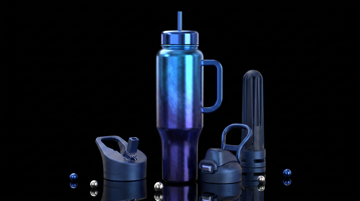 Shiny metallic twilight blue ombre nova modern, st... water bottle design