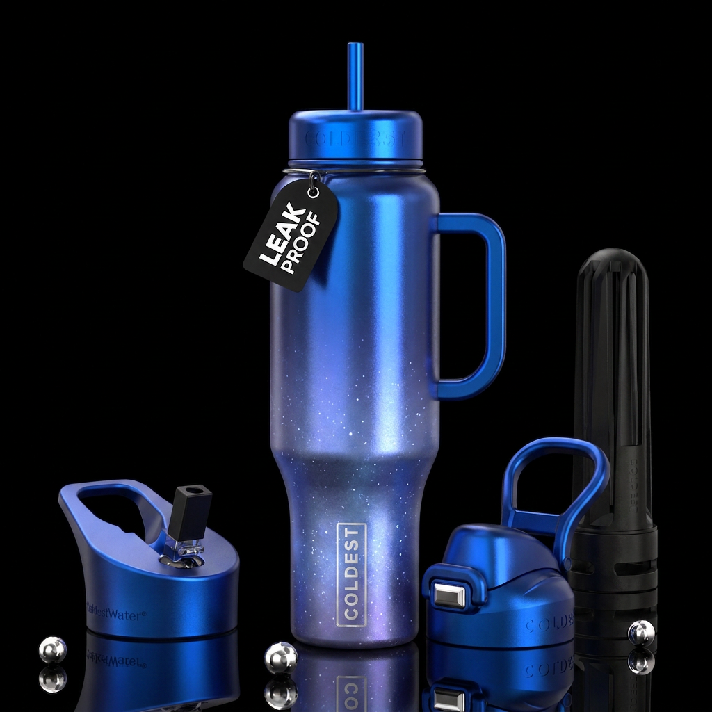 Shiny metallic twilight blue ombre nova modern, st... water bottle design