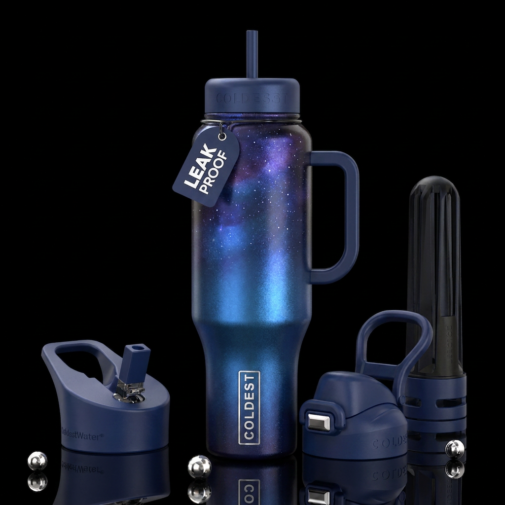 metallic twilight blue ombre nova modern, stylisti... water bottle design