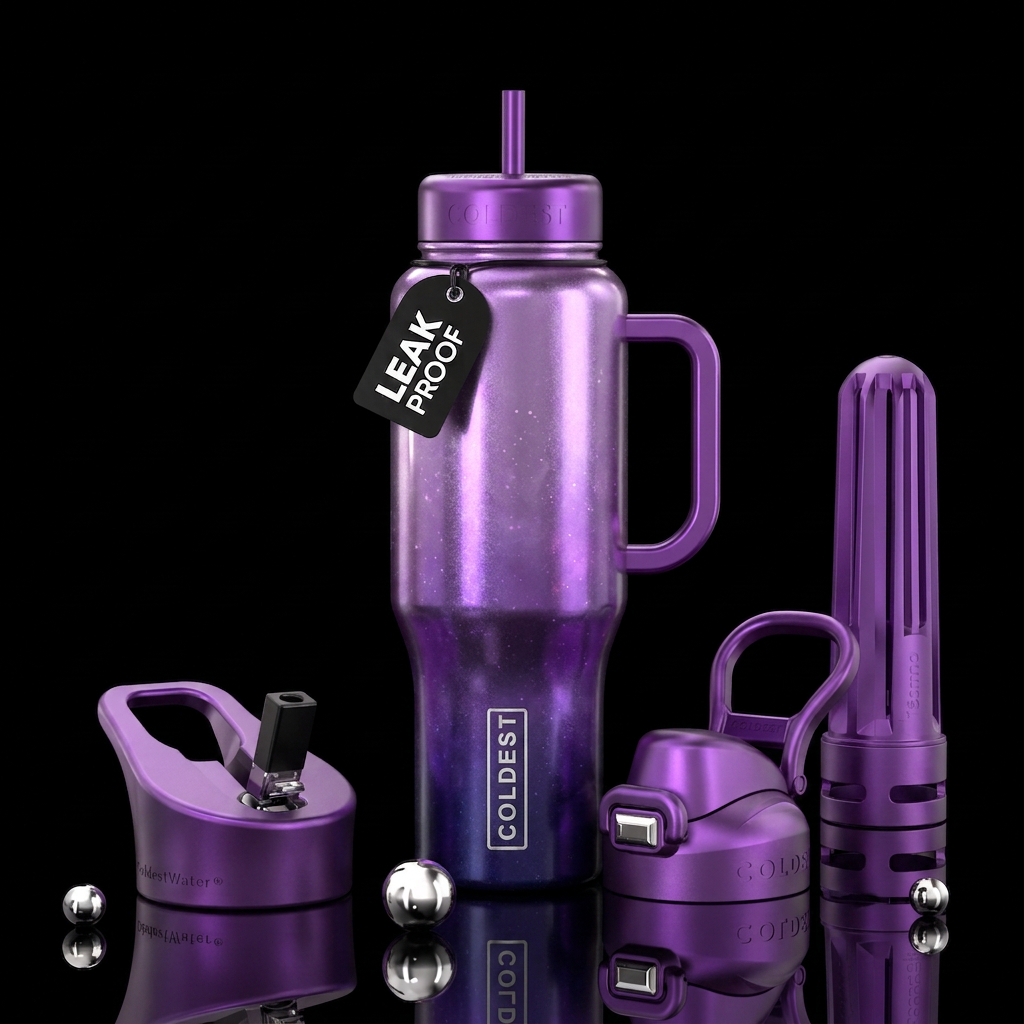 Shiny metallic purple and twilight ombre nova, vib... water bottle design