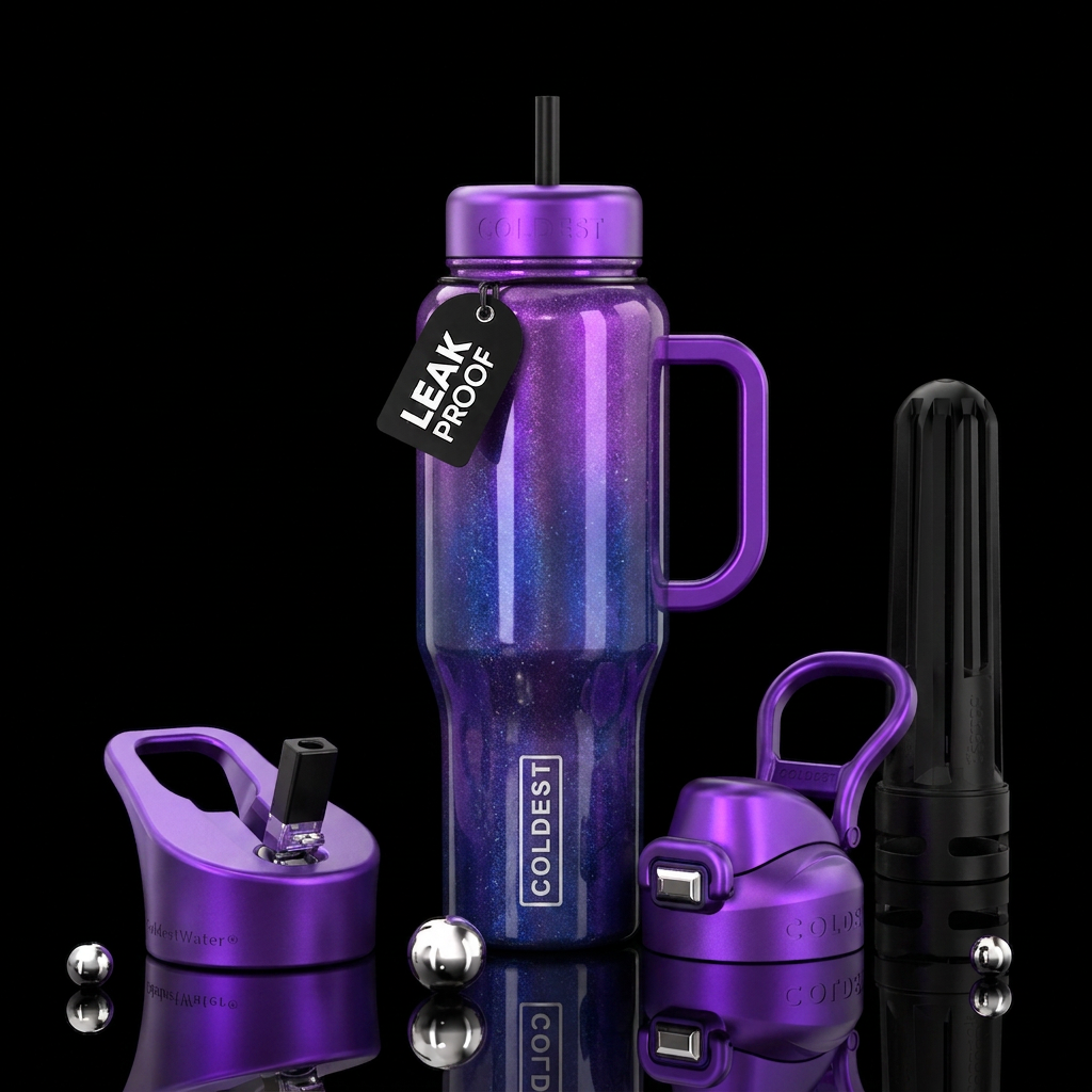 Shiny metallic purple and twilight ombre nova, vib... water bottle design