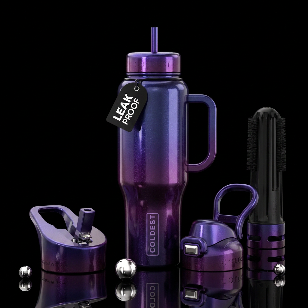 Shiny metallic purple and twilight ombre nova, vib... water bottle design