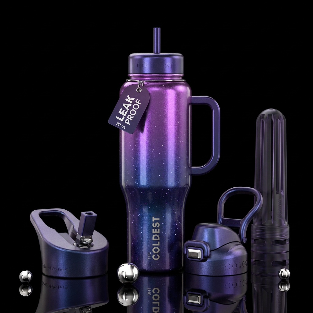 Shiny metallic purple and twilight ombre nova, vib... water bottle design